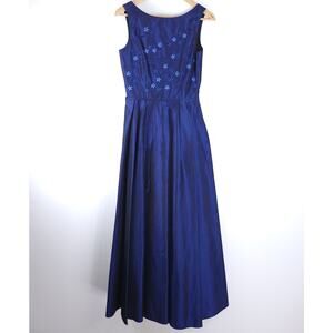 Scott McClintock Petites Navy Blue Taffeta Sleeveless Maxi Dress Gown Floral 6P